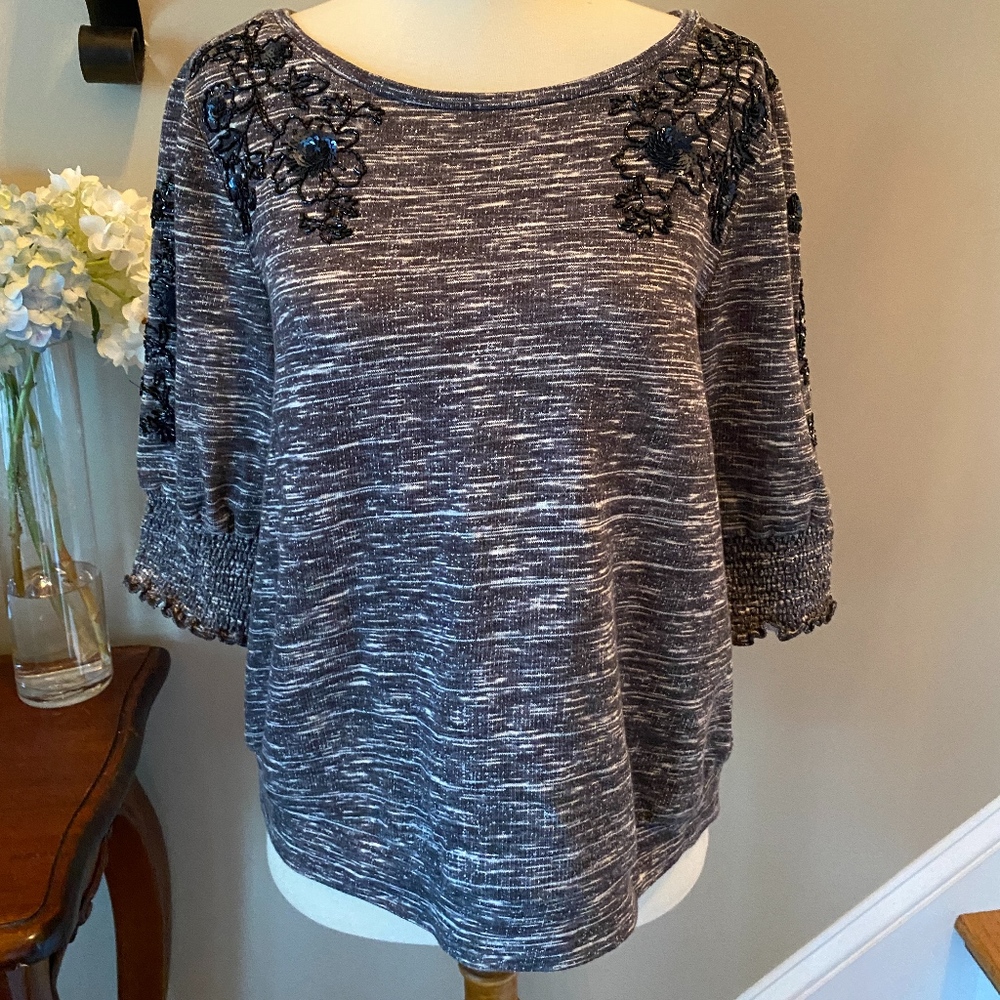 Ranna Gill Heather Grey Embellished Top XS/SM